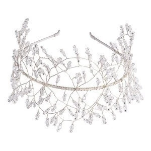 Vintage Style Wedding Bridal silver Princess Tiara Crown Hairband Crystal Beads Hair Accessories Alloy Headband