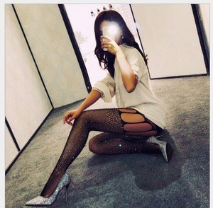 W48 factory direct sales volume can talk about hot drilling four sides open file big net pants hollow fine mesh encryption leggi
