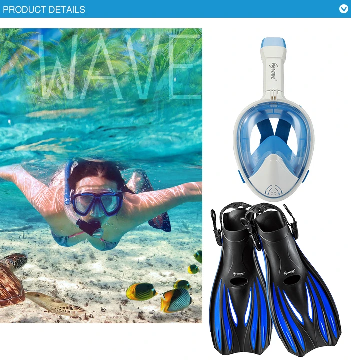 Wave silicone frameless 180 vision panoramic snorkel mask diving set