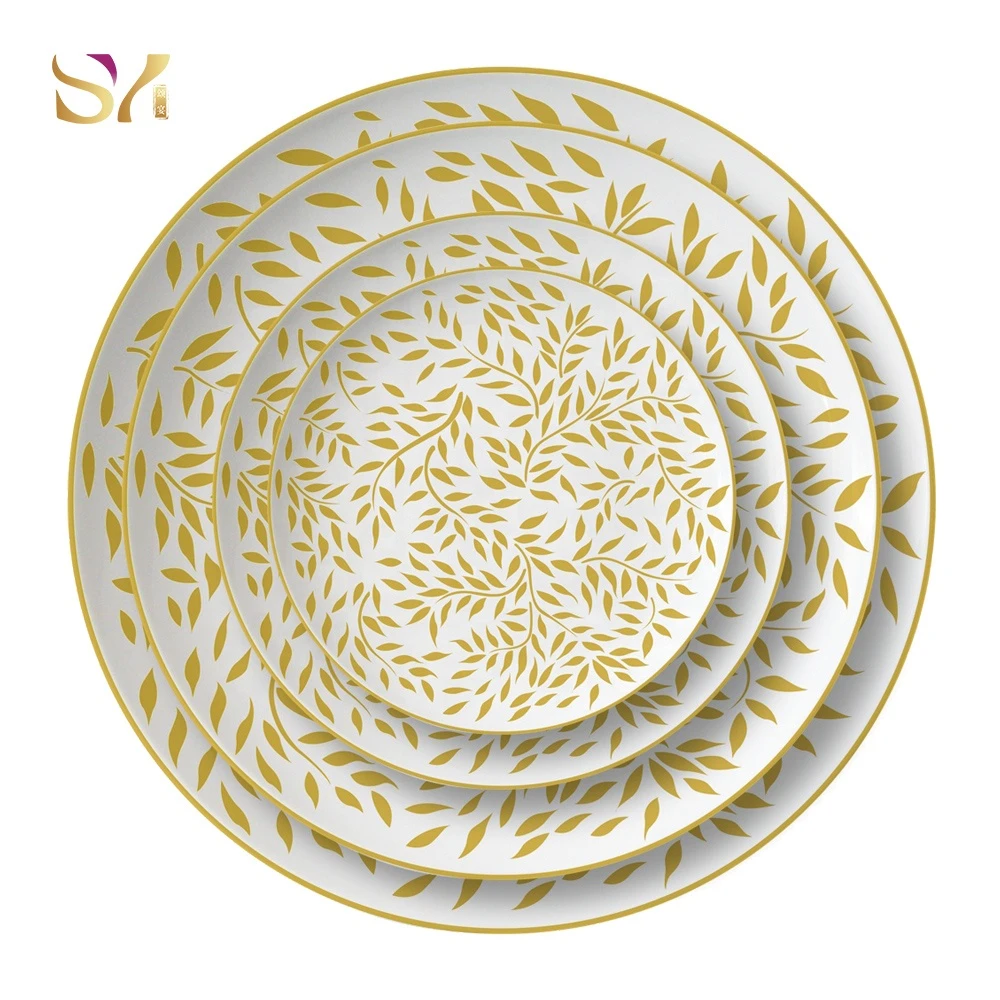 Wedding restaurant ceramic gold rim charger plates with logo