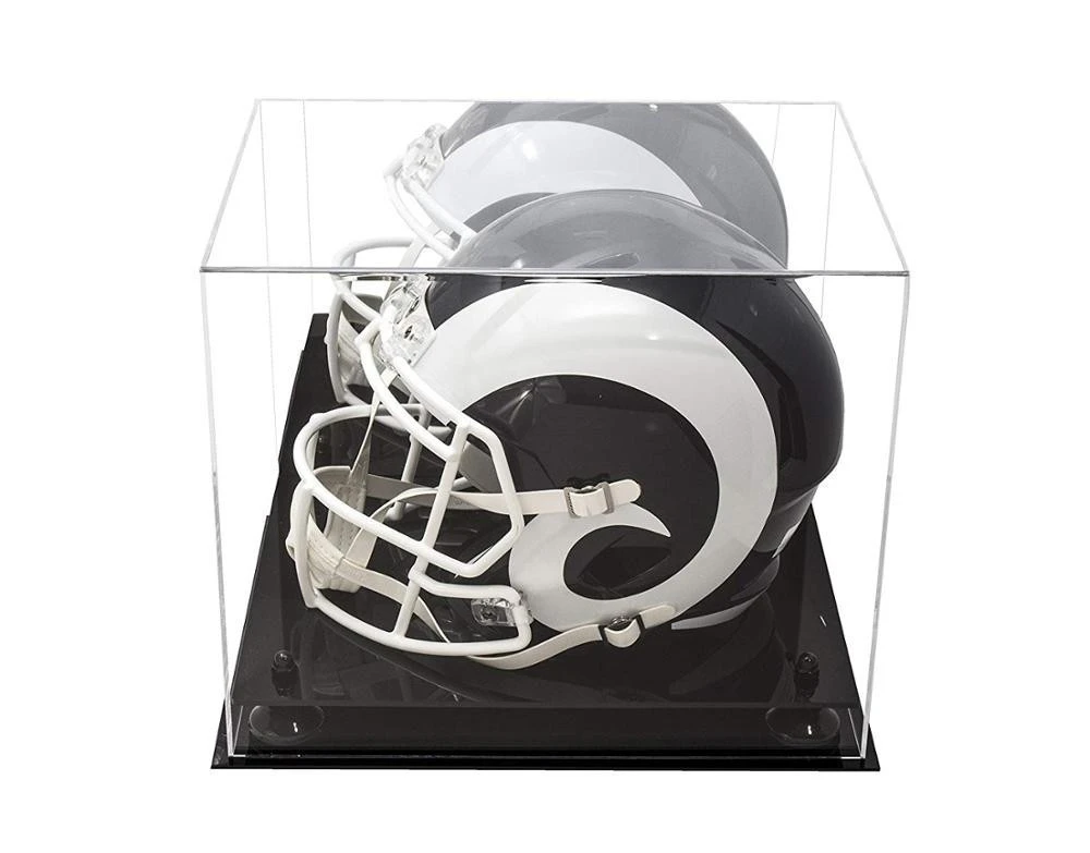 Wholesale Acrylic Football Display Case Sports Memorabilia Clear Display Case With Black Riser