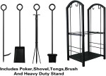 Wholesale Cheap Wrought Iron Heavy Duty Firewood Holders Fireplace Log Rack with 4 Tools