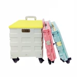 Wholesale Foldable Plastic Food Carts Folding Hand Push Grocery Shopping Trolley Cart