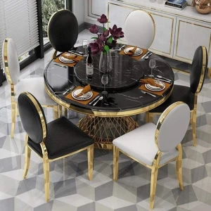 wholesale luxury hotel restaurant table and chairs stainless steel metal furniture sets