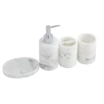 Wholesale modern simple White Black Marble 5-Piece Polyresin Bathroom Accessories Set soap pump dispenser for bath home hotel