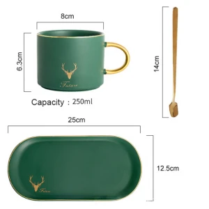 Wholesale Modern Style Ceramic Coffee Cups and Dessert Tray Set With Spoon