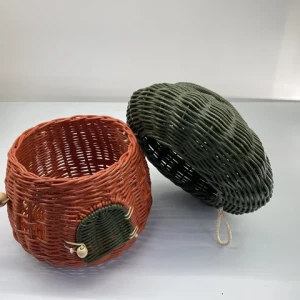 wholesale natural rattan Mushroom shaped holiday decoration basket red & green colors convenient for christmas Thanksgiving