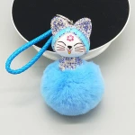Wholesale top quality cat doll pom pom plush fur keychain