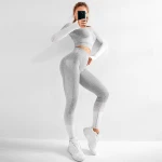 Wholesale Women Sports Gym Wear Tights And Crop Top 2 Pieces spandex yoga women's sports suit