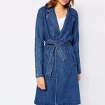women clothing plus size fashionable women duster coat ,long sleeve 100% cotton long belted duster denim coats