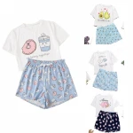 Womens Homewear Cute Cartoon Printed Pajamas Set Casual Short Sleeve T-Shirt Sleepwear Nightwear Set Summer Pyjama For Women Set