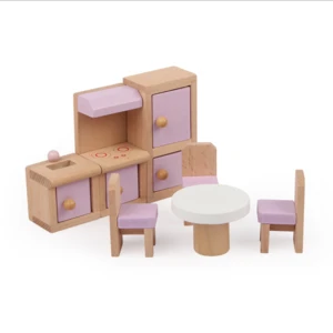 Wooden children diy castle villa room accessories set wooden simulation small furniture combination toys