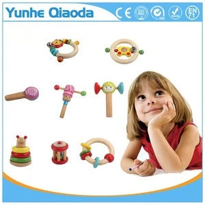 Wooden hand bell toy wood rattle baby musical instrument for wholesales