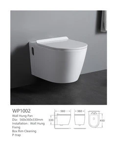 WP1002 Factory direct sell washdown wall hung toilet bowl with concealed cistern