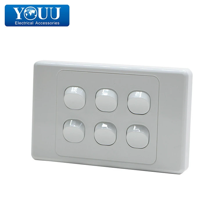 YOUU Durable Wall Switches U1906  Allowed Maximum Current 15A 6 Gang Wall Electric Switch