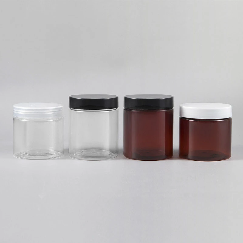 Yuyao clear round plastic jars with black lids 200ml 250ml cosmetic plastic jar 8oz cream jar