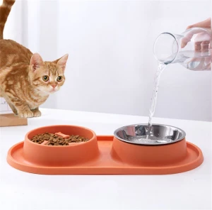 Spot wholesale Imitation silicone food grade pet double bowl feeding and water dual-purpose pet dog bowl food bowl