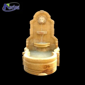 Custom modern classic marble carved outdoor home garden decor yellow stone lion wall fountain