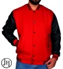 Baseball Varsity Bomber Red  Wool Faux Leather Jacket