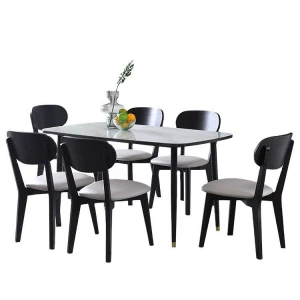 Memeratta New Design Modern Solid Wood Leg Elegant Tempered Glass Top Dining Table Set S-756