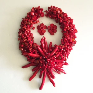 Red Coral Flower Necklace Handmade Fashion necklace Set