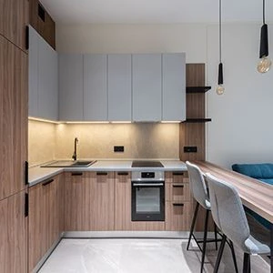 Cost efficient melamine finish wood grain kitchen cabinet