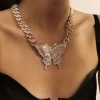 Full Diamond Butterfly Pendant Necklace Cuban Charm choker  Necklace for girls