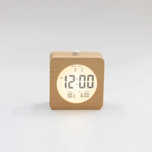 Wooden LCD Digital Clock Desk Calendar Alarm Clock with Night Light for Students