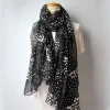 oblong black and white printed silk chiffon scarf digital printed
