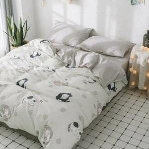 100% cotton bedding linen modern bed sets linen sheets duvet cover with cat cartoon delicate pattern for living room