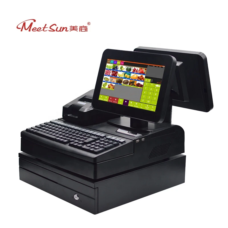 12 inch dual screen complete electronic cash register system with convenience store pos software, cash drawer, receipt printer
