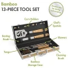 13-Piece Bamboo BBQ Tool Set With Bamboo Metal Handle&amp;Lock Box.