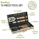 13-Piece Bamboo BBQ Tool Set With Bamboo Metal Handle&Lock Box.