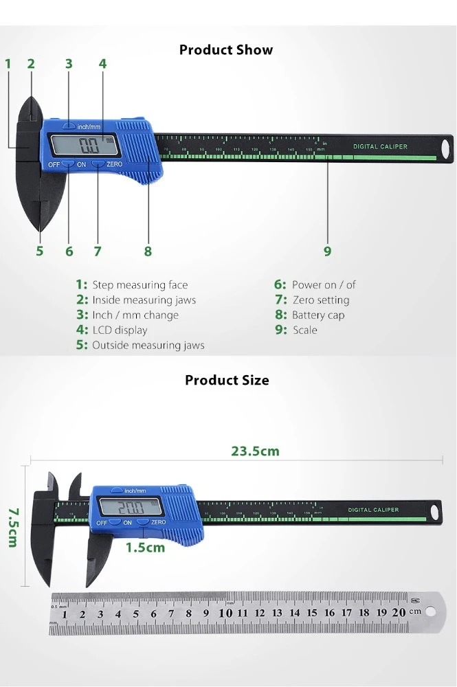 150mm Carbon Fiber Electronic Digital Vernier Caliper LCD Micrometer Measuring Gauge Tester Diagnostic Thickness Caliper Tools