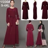 1556# Plain color simple design islamic long sleeve maxi dress muslim dubai abaya ethnic clothing