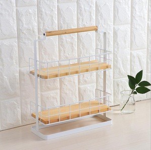 2-Tiers Kitchen Natural Wooden Spice Rack/Standing Rack/Kitchen Bathroom Bedroom Countertop Storage Organizer