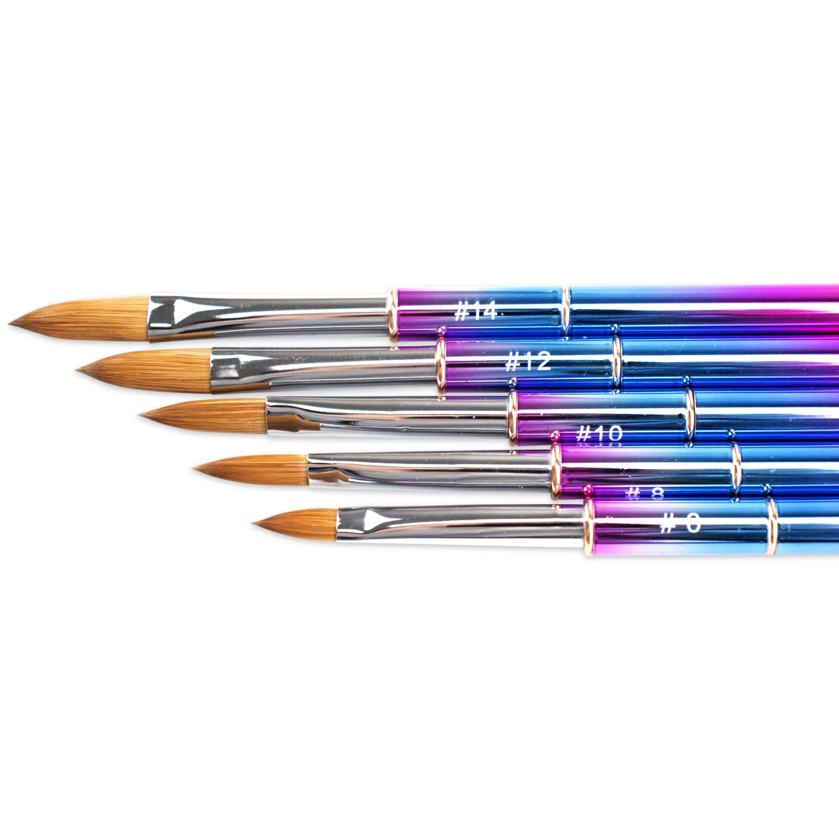2020 Online shop hot selling new arrival Gradient Color Alloy aluminum Handle Kolinsky Acrylic Nail Brushes with five options
