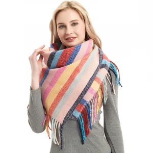 2020 tassel winter classical stripe shawl woman polyester tie dye satin scarf custom