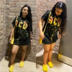 2021 Black Ladies Letter Printed Bandage T shirt Dress