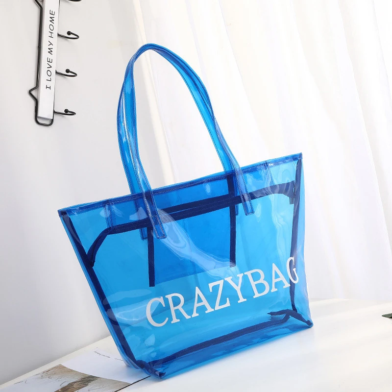 2021 fashion large clear pvc tote bag beach bag plastic shopping with own logo