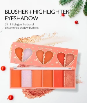 2021 Hot Selling 3 in 1 Blush Eyeshadow Highlight Gloss Horizontal Silkworm Eyeshadow Blush Set
