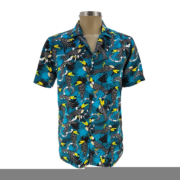 2021 new design Digital printing 5 types man shirt Animal bird  print 100%viscose casual beach Hawaii men shirts