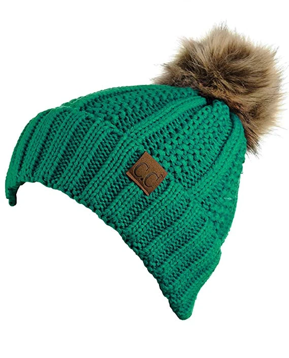2021 New Hot Selling Grass Green Slouchy Beanie Cap Unisex Fleece lined Pom Beanie Hat Custom Satin Fur Beanie