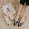 2021 new YS Rhinestone Pointed Leather Solid Color Slip-On shoes ladies flats flat shoes