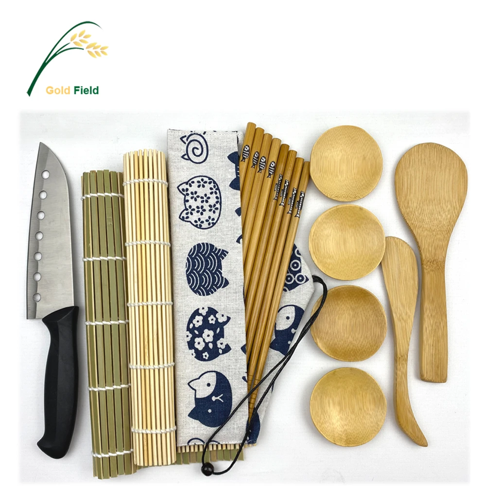 2021 popular high quality reusable  sushi bazooka bamboo sushi mat Sushi Making Kit rice paddle spreader chopsticks saucers