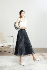 2021 spring new pleated skirt simple and elegant lace pleated skirt