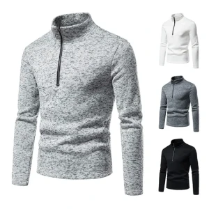 2023 new autumn and winter mens sweatshirt placket zipper design solid color turtleneck sweater cardigan for men