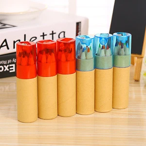 3.5 inch 6pcs colored pencil set with cardboard tube and sharpener cap