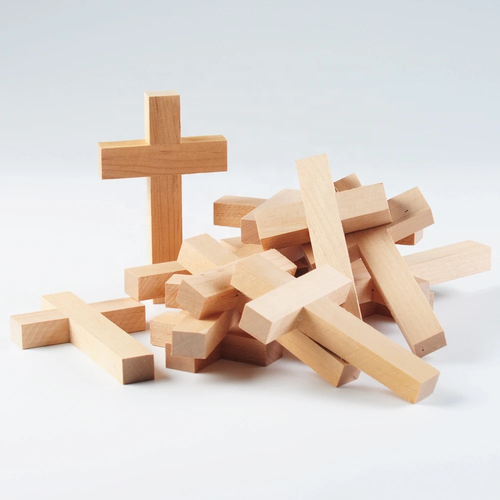 4" Unfinished wood cross blank natural light wood color hand held cross