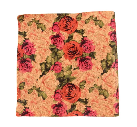 45*30CM Portugal cork fabric naturalcork pu leather sheet with rose flower film randomly by piece